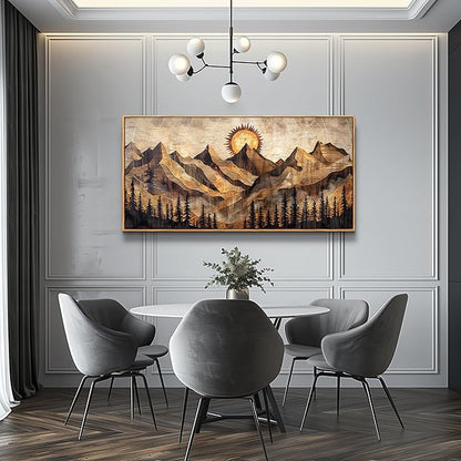 QIYILEXWART Large Wall Decor For Living Room Canvas Wall Art For Office Modern Wall Decorations For Bedroom Mountain Sun Landscape Painting Farmhouse Pictures Artwork Home Decor 24x48