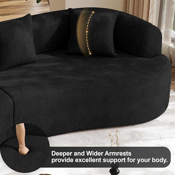 131" Oversized Sectional Sofa for Living Room, Modern Luxury Plush Chenille 4-Seater Extra Deep & Wide Seat Curved Cloud Couch with 4 Throw Pillows, No Assembly Needed (Black)