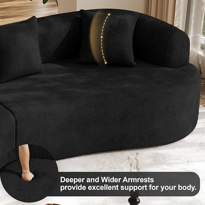 131" Oversized Sectional Sofa for Living Room, Modern Luxury Plush Chenille 4-Seater Extra Deep & Wide Seat Curved Cloud Couch with 4 Throw Pillows, No Assembly Needed (Black)