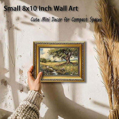 YD&YZY Gold Framed Vintage Wall Art Canvas Spring Country Landscape Wall Decor Wildflower Farmhouse Painting Rustic Nature Picture Cottagecore Print for Home Decor Bedroom 8x10 inch Small Framed