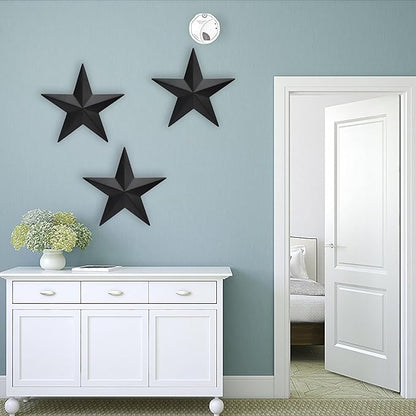JoyEvy 12" Black Barn Star Wall Decor,Metal Stars Rustic Vintage Western Country Farmhouse Home Indoor or Outdoor Wall Decoration,Texas Stars for House Art Décor(Set of 3)