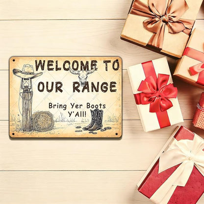 Welcome To Our Ranch Metal Tin Sign Vintage Farmhouse Sign Western Decoration and Country Home Decor for Cowboys Indoors or Outdoors 16x12 Inch
