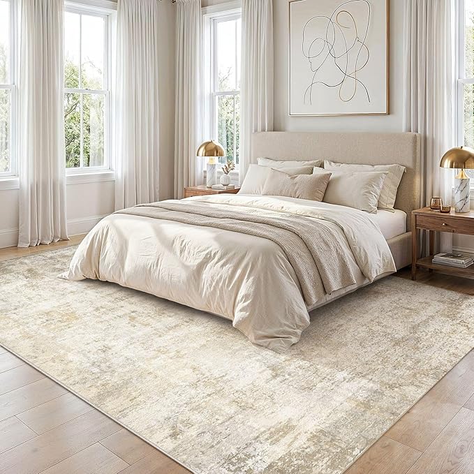 cotiled 8x10 Area Rugs for Living Room - Washable Neutral Abstract Carpet Non Slip Soft Rug for Bedroom & Dining Table, Robot Vacuum & Pet Friendly Floor Decor Beige