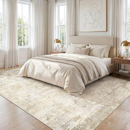 cotiled 8x10 Area Rugs for Living Room - Washable Neutral Abstract Carpet Non Slip Soft Rug for Bedroom & Dining Table, Robot Vacuum & Pet Friendly Floor Decor Beige