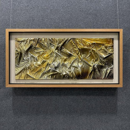 BrightA Liquid gold texture leather 3D wall art with double-sided hanging gold and silver texture reliefs, suitable for enterprise walls (horizontal/vertical) 47.2"x23.6"