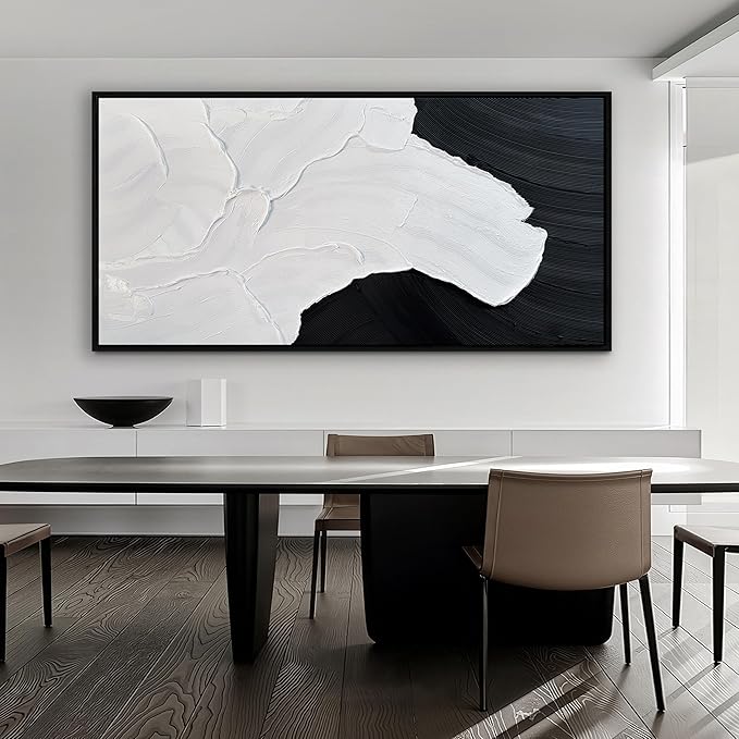 Tarfupth Black and White Abstract Wall Art for Living Room Hand-Painted Large Abstract Wave Oil Paintings Textured Artwork for Bedroom Office Home Decor 39x79 Inch