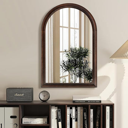 Tanmicoshomy Dark Brown Framed Arched Bathroom Mirror 24x36 Inch,Wall Mirror with Tempered Glass for Living Room, Bedroom or Entryway