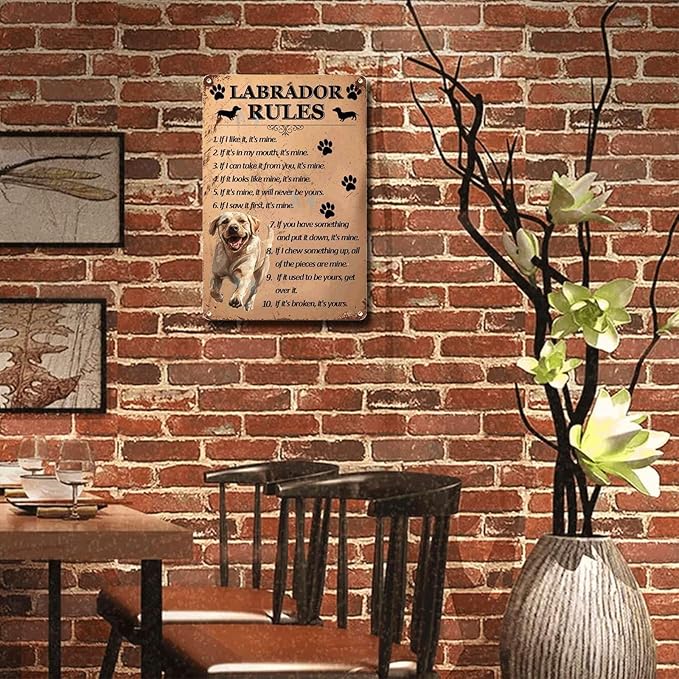 Metal Sign Tin Sign Vintage Wall Art Labrador Rules Home Decor for Restaurant 12×16 Inches