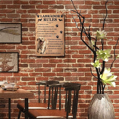 Metal Sign Tin Sign Vintage Wall Art Labrador Rules Home Decor for Restaurant 12×16 Inches