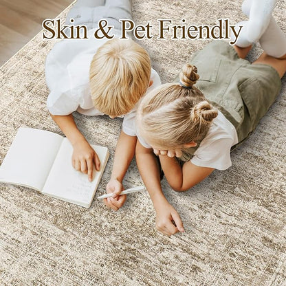 Soalmost Washable Area Rug 8x10, Large Soft Rugs for Living Room Vintage Area Rugs for Bedroom Dining Room Non-Slip Stain Resistant Brown Under Table Rug