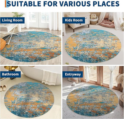 ROYHOME Modern Abstract 6x6 Round Area Rug Non Slip Non Shedding Rug Low Pile Stain Resistant for Bedroom Living Room Office Dining Room,Multi Color