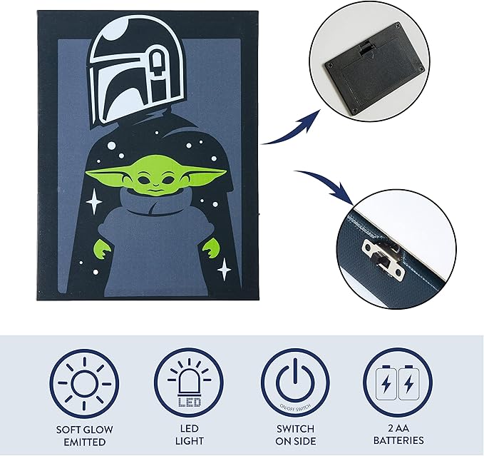 Star Wars: The Mandalorian featuring The Child LED Canvas Wall Art, 15.75"x11.5"