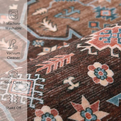 Tangsoo Vintage 2x4 Washable Rug for Entryway,Non Slip Kitchen Rugs Brown Beige Indoor Front Door Rug Small Soft Throw Mat Low Pile Carpet for Porch Kitchen Bedroom Entrance Bathroom