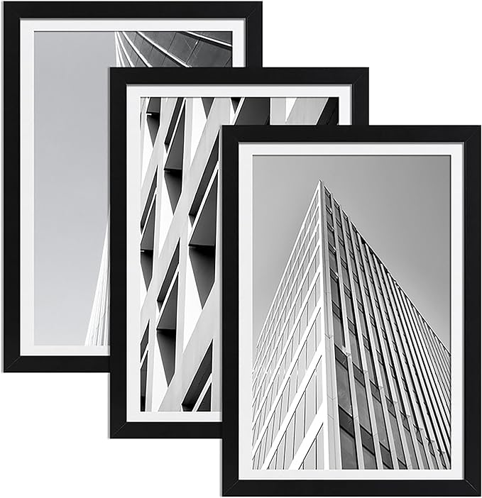 ELSKER&HOME 13x19 Picture Frame Black 3 Pack, Display Poster 11x17 with Mat or 13x19 without Mat, Horizontal and Vertical Wall Mounting