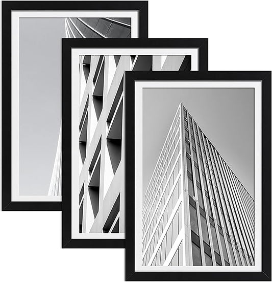 ELSKER&HOME 13x19 Picture Frame Black 3 Pack, Display Poster 11x17 with Mat or 13x19 without Mat, Horizontal and Vertical Wall Mounting