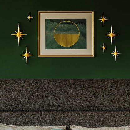 MidModArt 7PCS Mid Century Modern 3D Star Wall Art Gold Retro Starburst Sculptures Vintage Celestial Home Decor, Gold Starburst