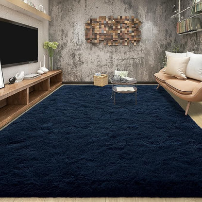 Tepook Soft Fluffy Rugs for Bedroom, 4x6 Area Rug for Living Room, Modern Shaggy Room Rug for Kids Boys Girls, Plush Throw Rugs Indoor Nursery Home Decor Rug with Non-Slip Bottom, Navy Blue