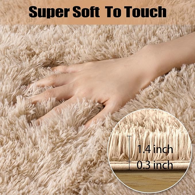 qulint 5x7 Area Rugs for Living Room, Fluffy Shaggy Rug for Bedroom Modern Plush Tan Rug, Soft Shag Fuzzy Carpets Solid Alfombra for Boys and Girls Dorm Room Home Decor (5ft x 7ft, Light Tan)