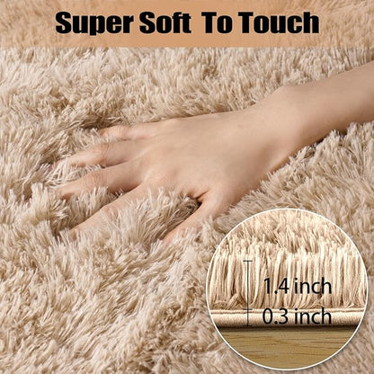 qulint Area Rugs 9x12 Living Room, Fluffy Rug for Bedroom Shag Large Rug 9x12, Soft Alfombras para Salas Modernas Shaggy Fuzzy Carpets for Boys and Girls Dorm Room Home Decor (9ft x 12ft, Light Tan)