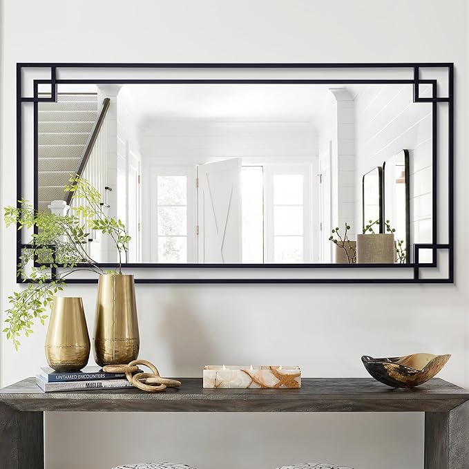 Chende 24''x47'' Large Living Room Mirror for Wall with Metal Frame, Modern Rectangular Black Mirror for Bathroom, Fireplace, Sofa, Horizontal/Vertical Hanging