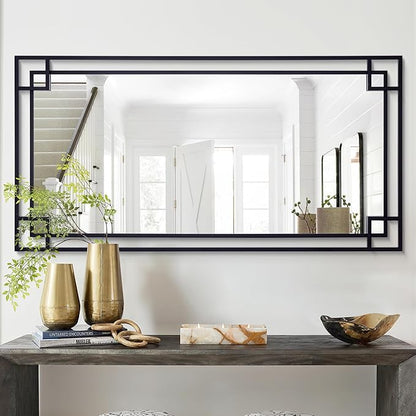 Chende 24''x47'' Large Living Room Mirror for Wall with Metal Frame, Modern Rectangular Black Mirror for Bathroom, Fireplace, Sofa, Horizontal/Vertical Hanging