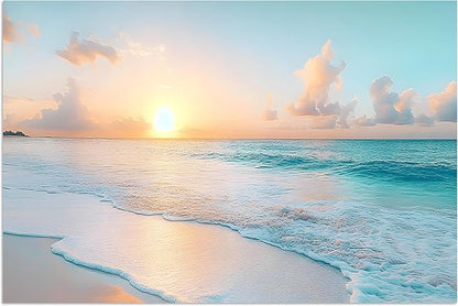 TutuBeer Beach Pictures Wall Art Beach Canvas Wall Art White Ocean at Sunrise Print on Canvas Seascape Paintings Coastal Picture Framed Artwork for Bathroom Living Room Office Home Decor 30" x 40"