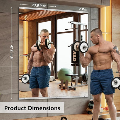 Home Gym Mirror,2 Pack Large 47.2x23.6 Inch Frameless Tempered Glass Wall Mirror, Full Body Workout and Decorative Mirrors for Home Gym, Yoga, Dance Studio, Garage, Exercise Room