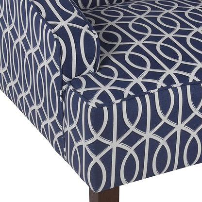 Homepop Home Decor Upholstered Classic Swoop Arm Accent Chair Accent Chairs for Living Room & Bedroom Decorative Home Furniture, Classic Navy Geometric