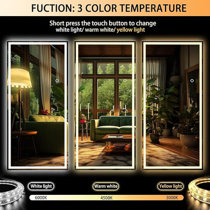 Hasipu Full Length Mirror with Lights, 79" x 32" LED Lighted Floor Standing, Full Body Dressing Hanging Mounted Mirror, Tempered Glass, Square Black