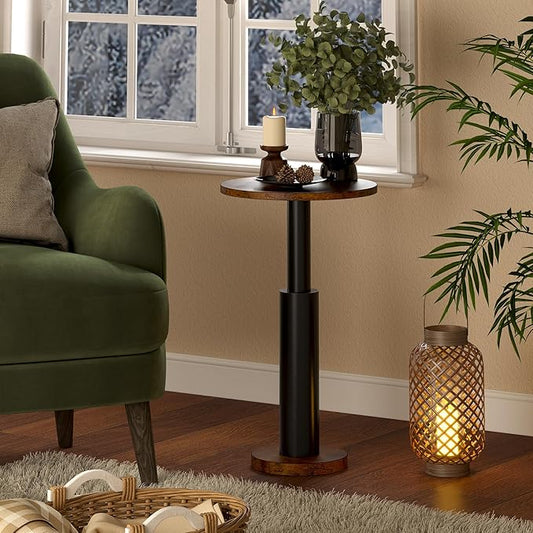 LAATOOREE Small Round Side Tables Set of 2, Drink Tables, Accent Coffee Tables, Pedestal End Tables with Thick Solid Wood Legs for Living Room,Sofa Couch,Small Spaces,Bedroom (Rustic Brown+ Black)