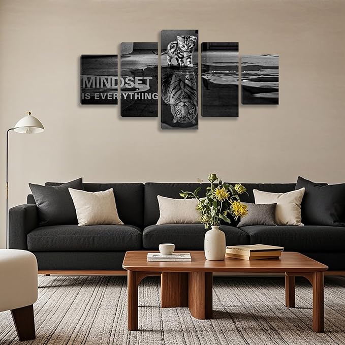 5 Panels Mindset is Everything Motivational Canvas Wall Art Inspirational Entrepreneur Quotes Poster Print Artwork Painting Picture for Framed Home Decoration Living Room office bedroom 60''W x 32''H