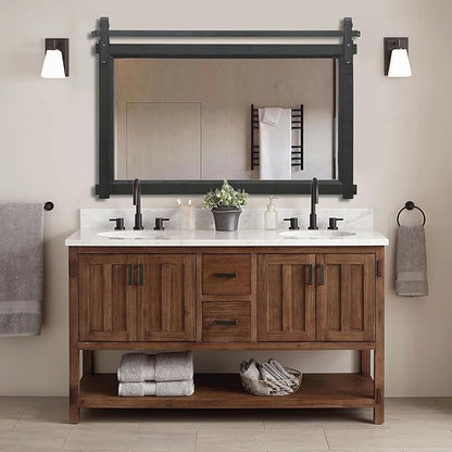Besdomus Bathroom Black Farmhouse Mirror: 42"x28" Barn Door Rustic Solid Cedar Wood Frame - Wall Decorative Mirror for Fireplace/Living Room/Bathroom Remodel - Modern Farmhouse Decor for Homemakers
