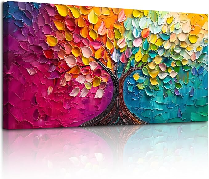 SERIMINO Tree of Life Large Wall Art, Abstract Colorful Tree Canvas Painting, Nature Plant Artwork for Walls, Red Teal Aesthetic Wall Decor Living Room Bedroom, Modern Office Decor Art Prints 20"X40"