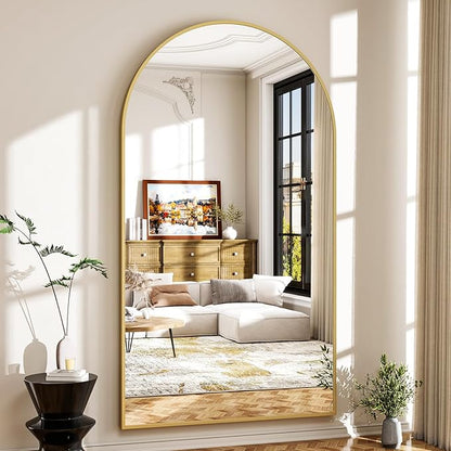 Easly 46"x76" Arched Full-Length Mirror, Oversized Floor Mirror with Stand, Freestanding or Wall-Mounted Full Body Mirror for Living Room, Bedroom, or Cloakroom, Gold