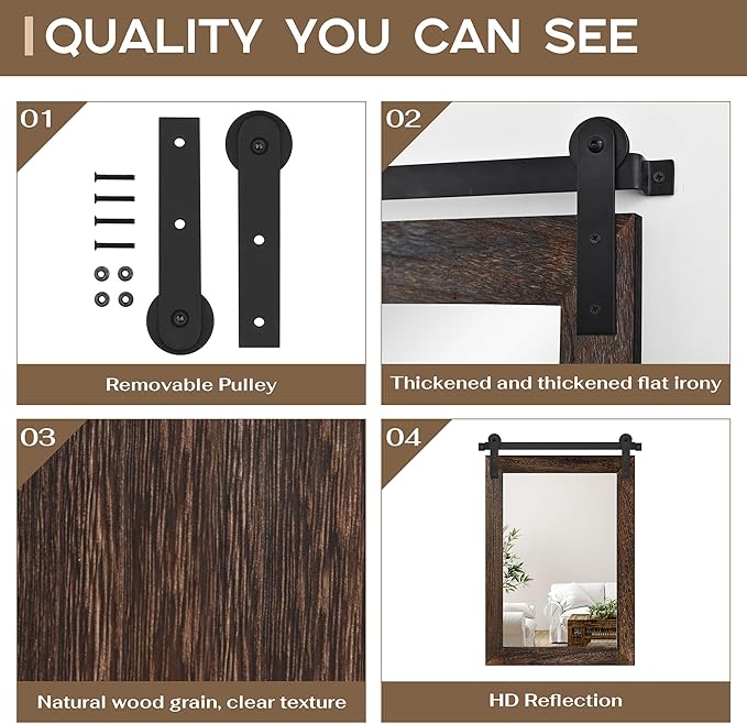 COGOOD Farmhouse Barn Door Mirror - 21" x 30" Rustic Wood Framed Wall Mirror for Bathroom, Living Room, Entryway Wall Decor (Black Brown)