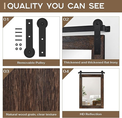 COGOOD Farmhouse Barn Door Mirror - 21" x 30" Rustic Wood Framed Wall Mirror for Bathroom, Living Room, Entryway Wall Decor (Black Brown)
