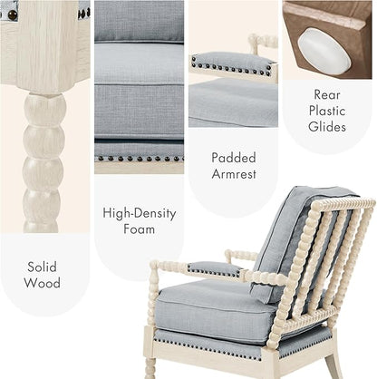 Madison Park Accent Chairs for Living Room Farmhouse Modern Armchair, Solid Wood, Antiqued Finish, Upholstered Seat Removable, Bedroom Lounge for Reading, 25.5" W, Light Blue/Antique Cream