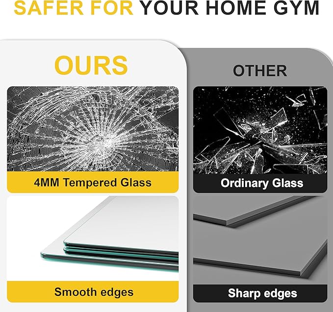 Home Gym Mirror for Wall, 48"x24"-3 PCS Full Length Workout Mirrors, Tempered Glass, HD Reflection, Large Frameless Body Mirror for Home Gym, Garage, Yoga, Dance, Bedroom(Silver)