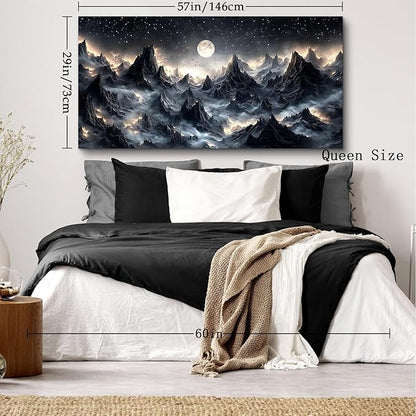 SERIMINO Large Wall Art for Living Room, Mountain Landscape Wall Decor, Fantasy Abstract Art Prints, Moonlit Night Black Canvas Painting, Cool Modern Pictures Home Decor for Bedroom 29"X57"