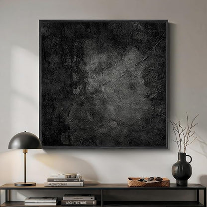 Large Framed Black Abstract Wall Art, Modern Square Canvas Painting Artwork for Walls, Minimalist Dark Moody Pictures for Living Room Bedroom Dining Room Hallway Office Wall Decor, 36x36 In