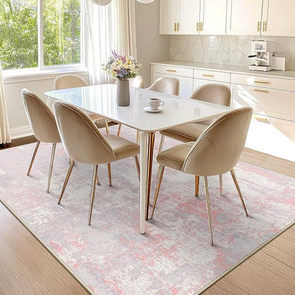 RELEANY Washable Area Rugs Square 7ft Non-Slip Modern Abstract Soft for Living Room Entryway Bedroom Nursery, Print Pattern, Grey Pink