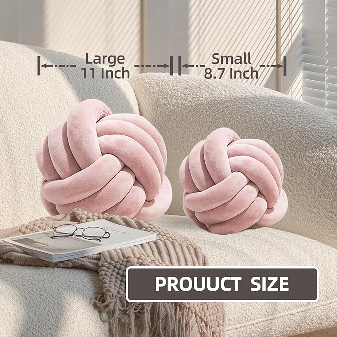 2 Pcs Knot Pillows, Black Knotted Ball Pillow Plush Throw Pillows for Bed Sofa Couch, 11" Decorative Round Pillow Cushions