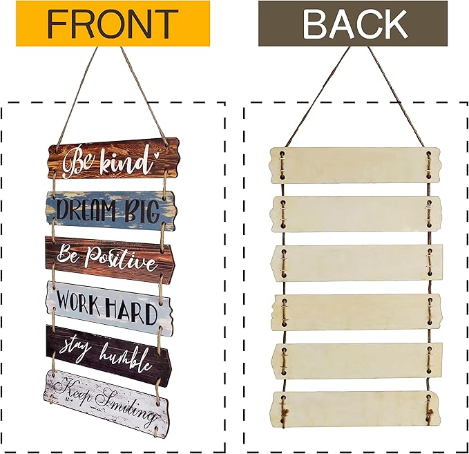 Yudarte Inspirational Wall Art 6pcs Strung Wooden Panels - Farmhouse Rustic Office Decorations for Work - Motivational Wall Decor for Home Bedroom Living Room