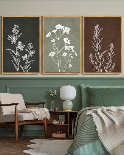 Drsoum Vintage Botanical Flower Boho Framed Wall Art Retro Floral Prints Wildflower Bohemain Neutral Rustic Artwork Kitchen Bedroom Ready to Hang 24x36in Natural Framed