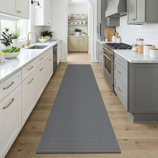 KOZYFLY Cotton Runners for Hallway 3x9, Wide Washable Runner Rug, Woven Non Slip Kitchen Runner, Braided Entryway Rug, Floor Carpet for Foyer, Bedroom, Hall, Grey/Dark Grey
