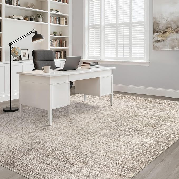 6x9 Area Rugs Living Room: Washable Large Neutral Brown Rug Abstract Soft Modern Stain Resistant Indoor Floor Non-Slip Carpet for Bedroom Nursery Kids Office Playroom Dining Room Under Table Home