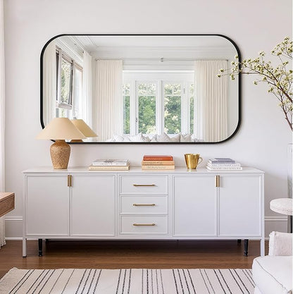 Bathroom Mirror for Wall, Large Bathroom Vanity Mirror for Over Sink 30 x 55, Black HD Reflection Shatterproof Mirror for Living Room Bedroom Entryway, Metal Frame Rectangular Shape