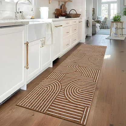 ROYHOME Modern Rug 2.5x8 Runners for Hallways, Abstract Kitchen Runner Rugs Non Slip Bath Runners, Rainbow Washable Runner Rug for Bedroom, Soft Long Rugs for Entryway Bathroom Laundry Dorm, Copper