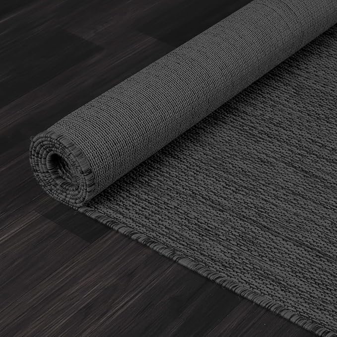 Washable Indoor Outdoor Rug 6x9 Weather Resistant Area Rugs Modern Solid for Porch Deck Balcony Backyard Patio Outside Carpet (6 X 9 Dark Grey)
