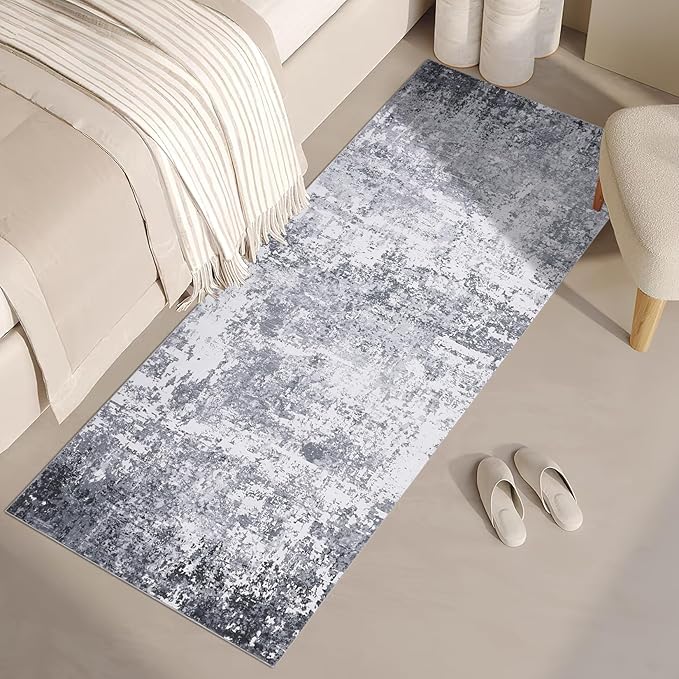 ROYHOME Modern Abstract Runner Rug 2x5 Washable Non Slip Stain Resistant Rug for Bedroom Living Room Non Shedding Low Pile Indoor Floor Cover,Light Grey